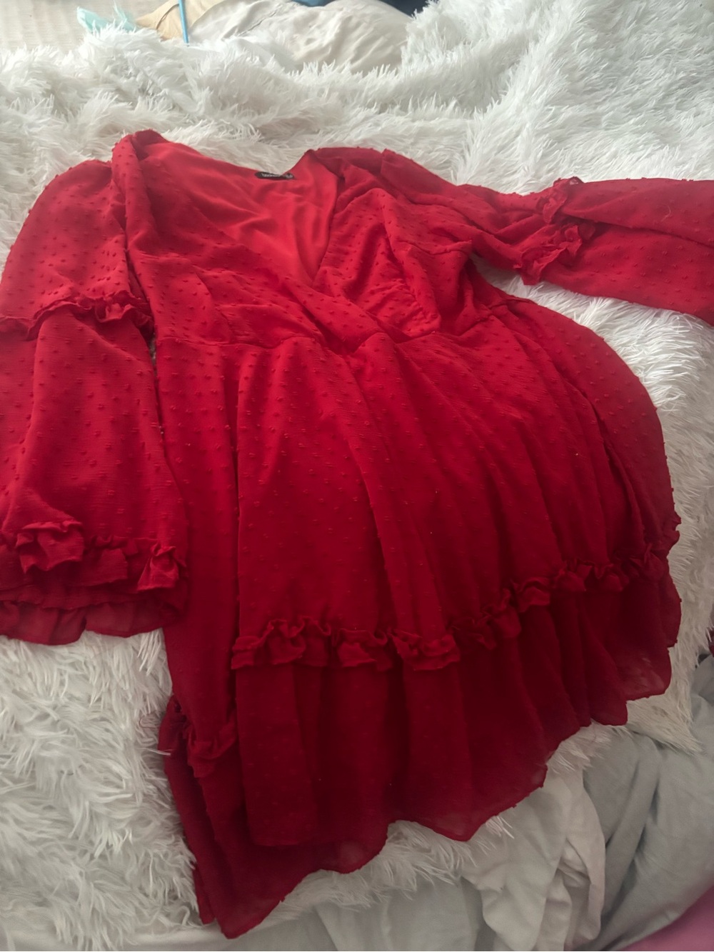 Boohoo Red Ruffle Mini Dress